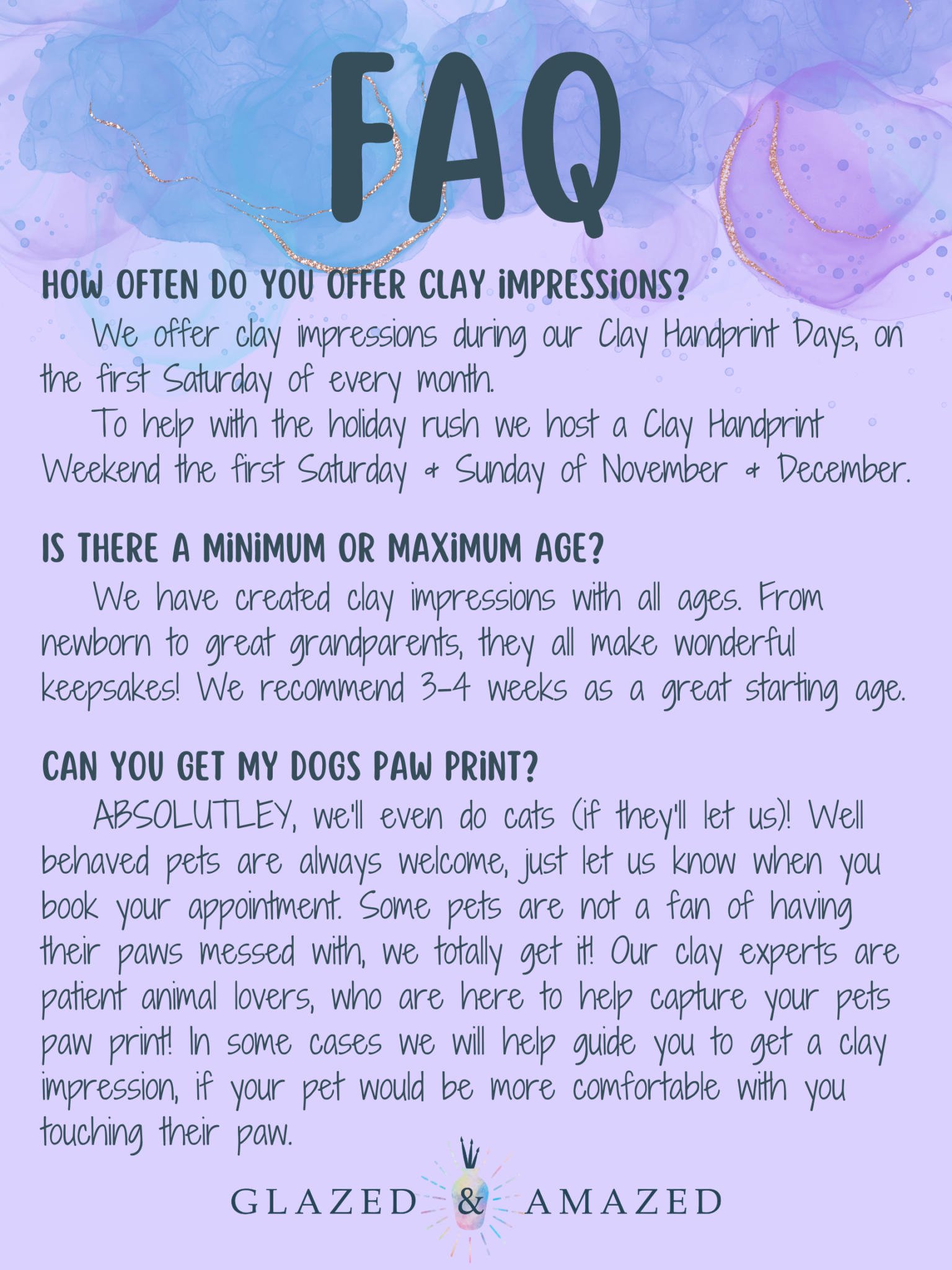 Clay Imprints and Classes Glazed and Amazed